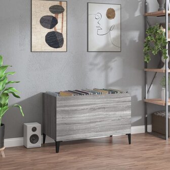 Platenkast 74,5x38x48 cm bewerkt hout grijs sonoma eikenkleurig 1