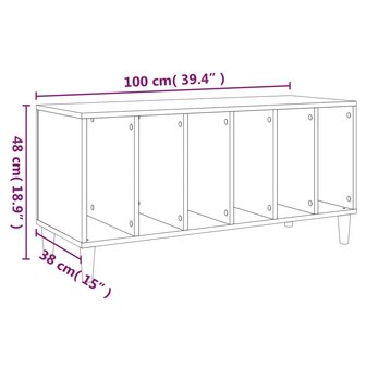 Platenkast 100x38x48 cm bewerkt hout betongrijs 8