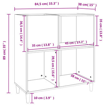 Platenkast 84,5x38x89 cm bewerkt hout grijs sonoma eikenkleurig 9