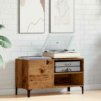 Platenkast 84,5x38x48 cm bewerkt hout oud houtkleurig 3