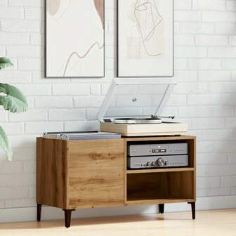 Platenkast 84,5x38x48 cm bewerkt hout artisanaal eikenkleur 3