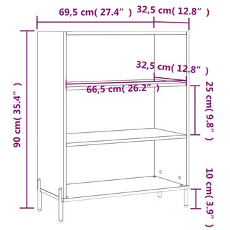 Schappenkast 69,5x32,5x90 cm bewerkt hout hoogglans wit 9