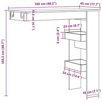 Bartafel wandgemonteerd 102x45x103,5 cm bewerkt hout artisanaal 9