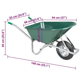 Kruiwagen 90 L 150 kg gegalvaniseerd staal en kunststof groen 8