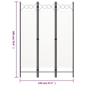 Kamerscherm met 3 panelen 120x180 cm wit 6