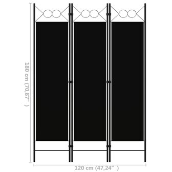 Kamerscherm met 3 panelen 120x180 cm zwart 6