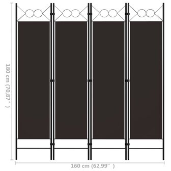 Kamerscherm met 4 panelen 160x180 cm bruin 6