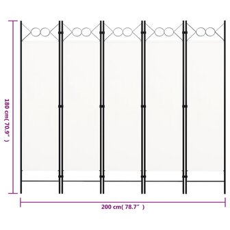 Kamerscherm met 5 panelen 200x180 cm wit 6