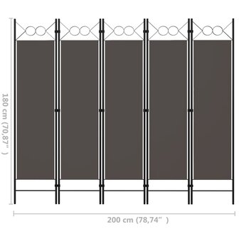 Kamerscherm met 5 panelen 200x180 cm antraciet 6