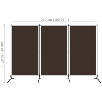 Kamerscherm met 3 panelen 260x180 cm bruin 5