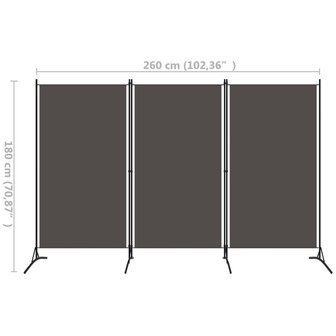 Kamerscherm met 3 panelen 260x180 cm antraciet  5