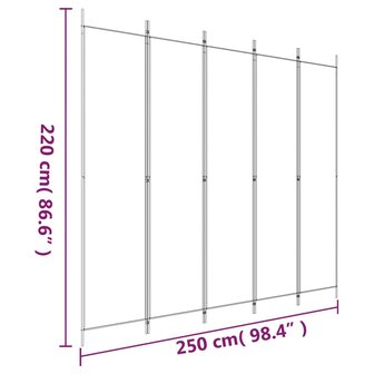  Kamerscherm met 5 panelen 250x220 cm stof wit 8