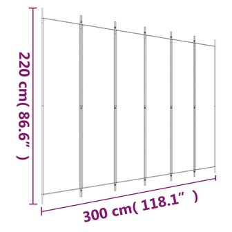 Kamerscherm met 6 panelen 300x220 cm stof wit 8
