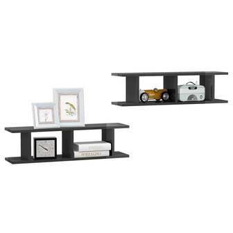 Wandschappen 2 st 75x18x20 cm bewerkt hout hoogglans grijs 3