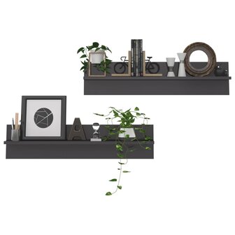 Wandschappen 2 st 80x11,5x18 cm bewerkt hout hoogglans grijs 7