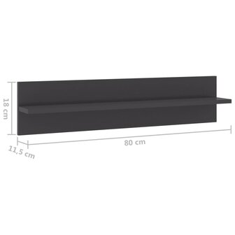 Wandschappen 2 st 80x11,5x18 cm bewerkt hout hoogglans grijs 9