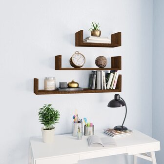 Wandschappen 3 st bewerkt hout bruin eikenkleur 1