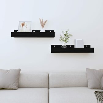 Wandschappen 2 st 50x12x9 cm massief grenenhout zwart 1