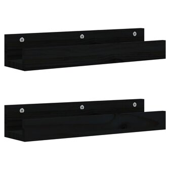 Wandschappen 2 st 50x12x9 cm massief grenenhout zwart 2