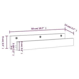 Wandschappen 2 st 50x12x9 cm massief grenenhout zwart 9