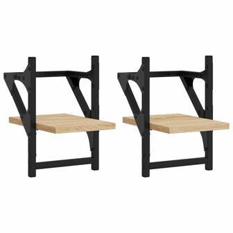 Wandschappen met stangen 2 st 20x25x30 cm sonoma eikenkleurig 2