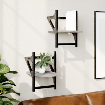 Wandschappen met stangen 2 st 20x25x30 cm grijs sonoma eiken 1