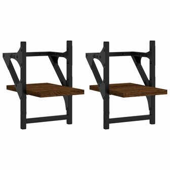 Wandschappen met stangen 2 st 20x25x30 cm bruin eikenkleur 2