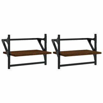 Wandschappen met stangen 2 st 40x25x30 cm bruin eikenkleur 2