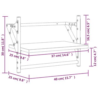 Wandschappen met stangen 2 st 40x25x30 cm bruin eikenkleur 9