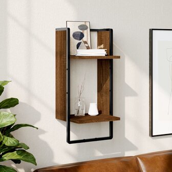 Wandschap met stang 30x25x65 cm bruin eikenkleur 1