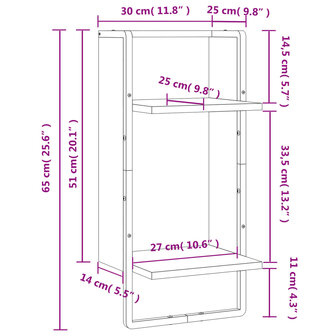 Wandschap met stang 30x25x65 cm bruin eikenkleur 8