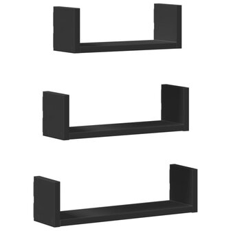 Wandschappen 3 st bewerkt hout zwart 2