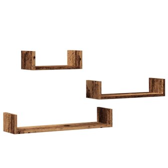Wandschappen 3 st bewerkt hout oud houtkleurig 2