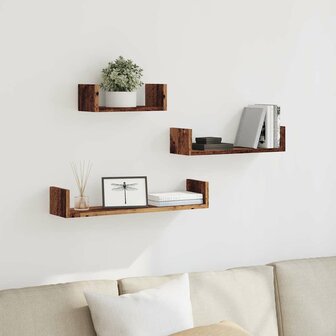 Wandschappen 3 st bewerkt hout oud houtkleurig 3