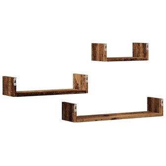 Wandschappen 3 st bewerkt hout oud houtkleurig 6