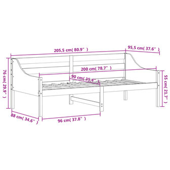 Slaapbank zonder matras 90x200 cm massief grenenhout wasbruin 9