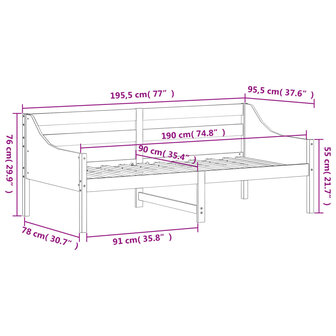 Slaapbank zonder matras 90x190 cm massief grenenhout 9