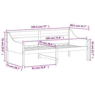 Bedbank zonder matras wasbruin 75x190 cm massief grenenhout 9