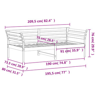 Slaapbank zonder matras 75x190 cm massief grenenhout 9