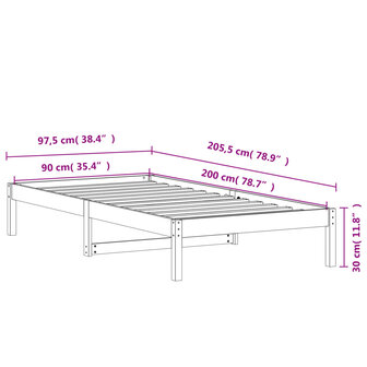 Slaapbank zonder matras 90x200 cm massief grenenhout wasbruin 9