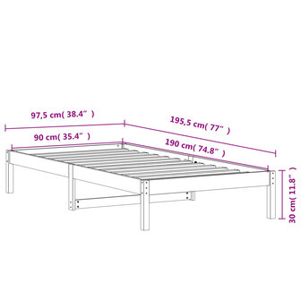 Slaapbank zonder matras 90x190 cm massief grenenhout wasbruin 9