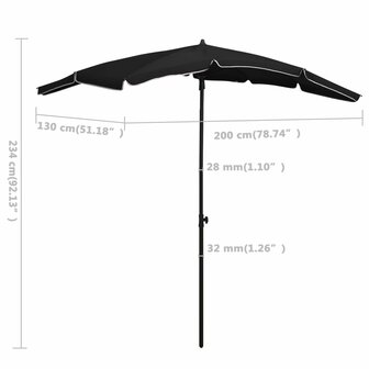 Parasol met paal 200x130 cm zwart 6