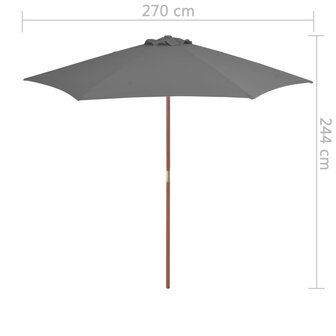 Parasol met houten paal 270 cm antraciet 6