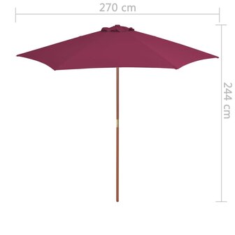 Parasol met houten paal 270 cm bordeauxrood 6