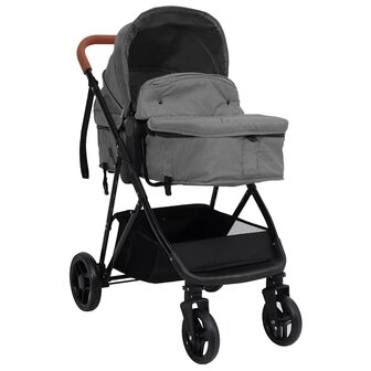 Kinderwagen 3-in-1 staal lichtgrijs en zwart 2