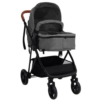 Kinderwagen 3-in-1 staal lichtgrijs en zwart 3