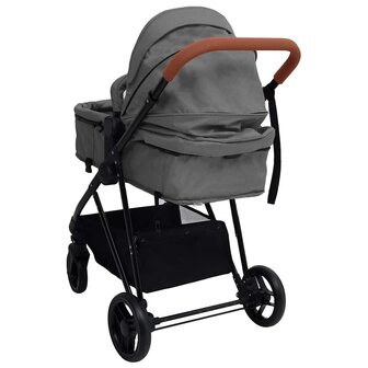 Kinderwagen 3-in-1 staal lichtgrijs en zwart 8