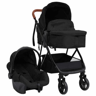 Kinderwagen 3-in-1 staal antracietkleurig en zwart 1