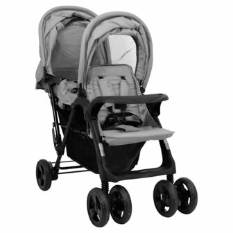 Tweeling kinderwagen tandem staal lichtgrijs 2