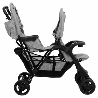 Tweeling kinderwagen tandem staal lichtgrijs 4